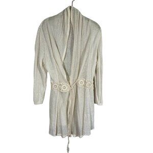 Anthropologie Sweater Women L Cream Boho Crochet Floral Hippie 80s Bridal Knit
